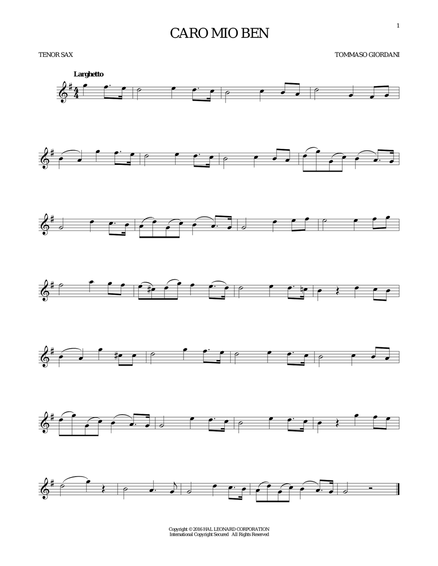Caro Mio Ben Caro Mio Ben Tenor Saxophone scores gallery preview page 1