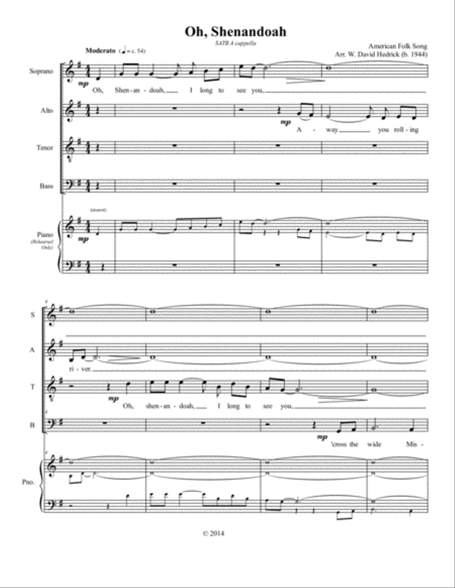 Oh Shenandoah 4-Part scores gallery preview page 2