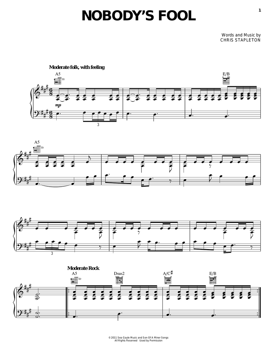 Nobody's Fool Nobody's Fool Piano, Vocal, Guitar scores gallery preview page 1