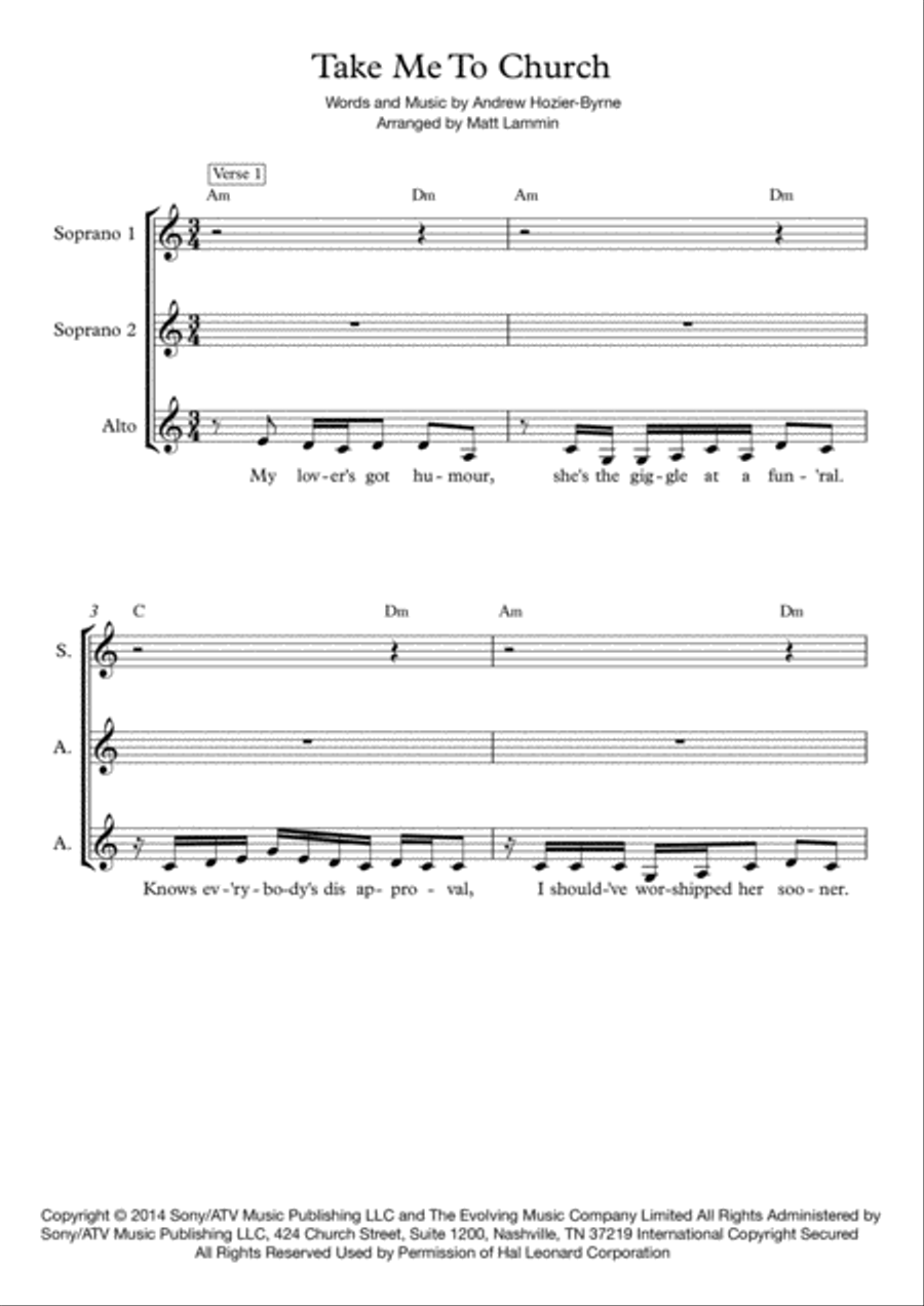 Take Me To Church SSA scores gallery preview page 1