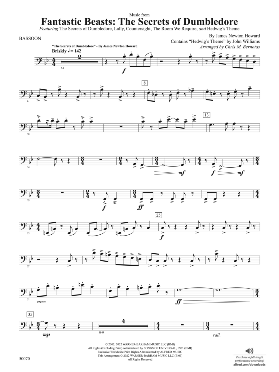 Fantastic Beasts: The Secrets of Dumbledore: Bassoon Concert Band scores gallery preview page 1