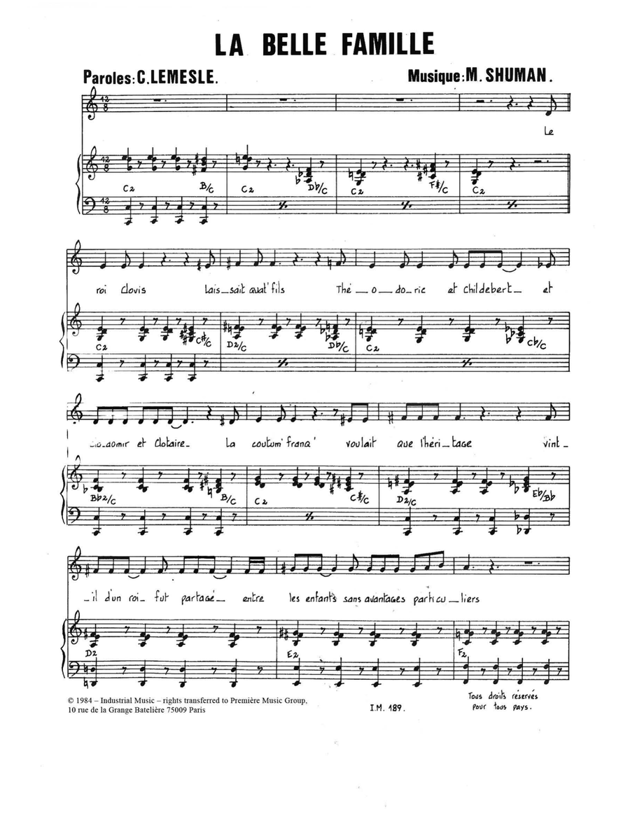 La Belle Famille Piano, Vocal scores gallery preview page 1