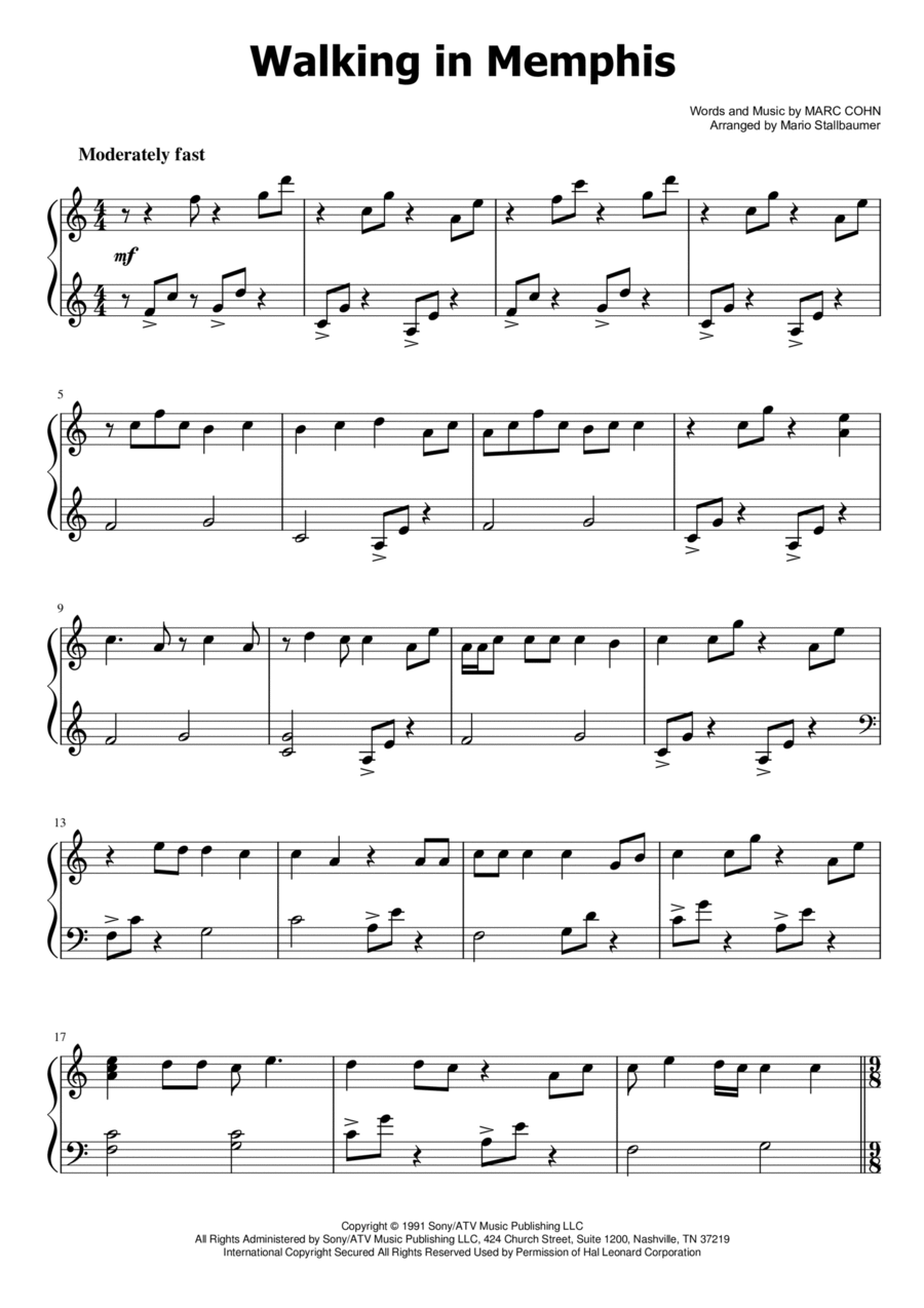 Walking In Memphis Piano Solo scores gallery preview page 1