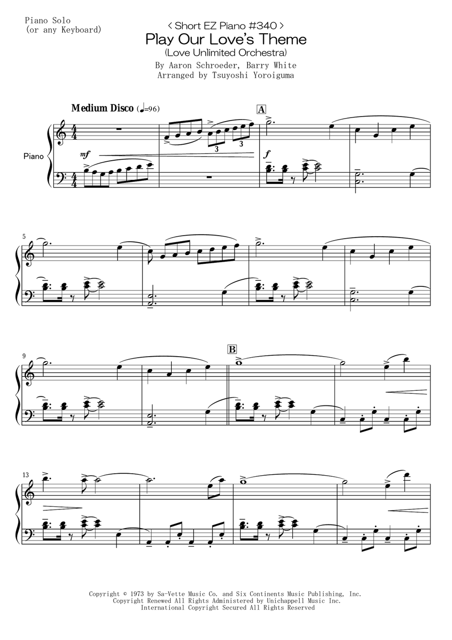 Play Our Love's Theme Play Our Love's Theme Easy Piano scores gallery preview page 1