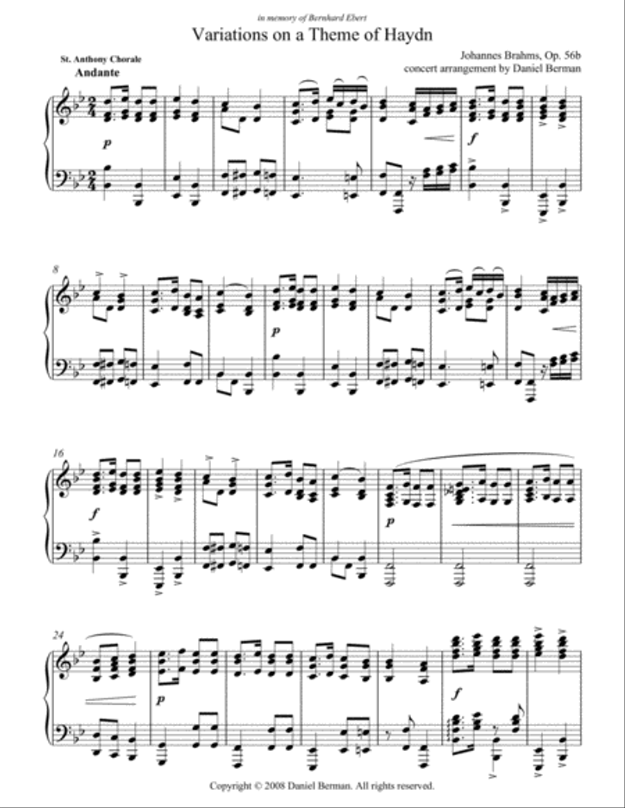 Brahms: Variations on a Theme of Haydn, opus 56b arr. Berman Piano Solo scores gallery preview page 3