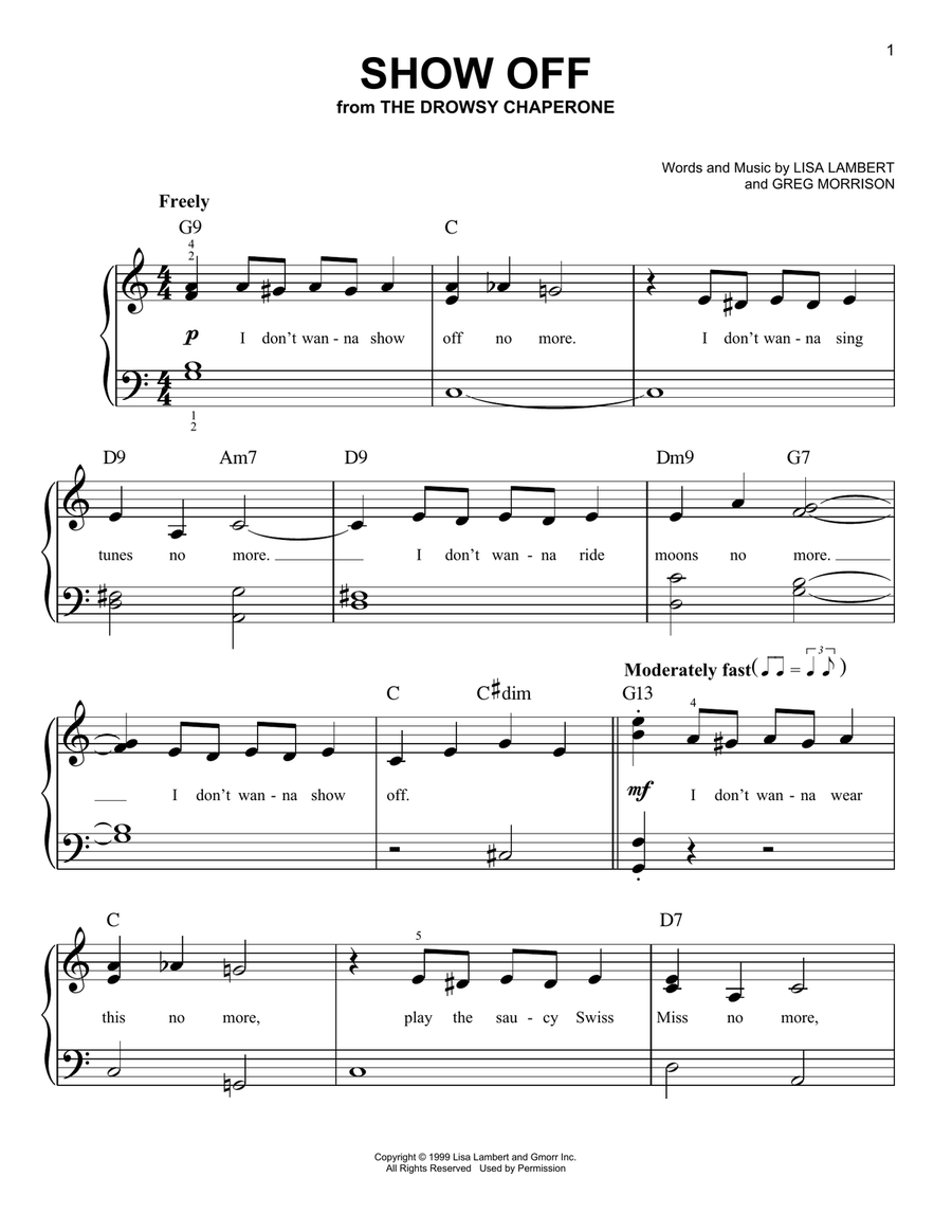 Show Off (from The Drowsy Chaperone) Easy Piano scores gallery preview page 1