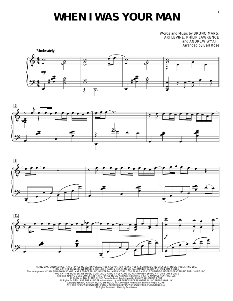 When I Was Your Man Piano Solo scores gallery preview page 1