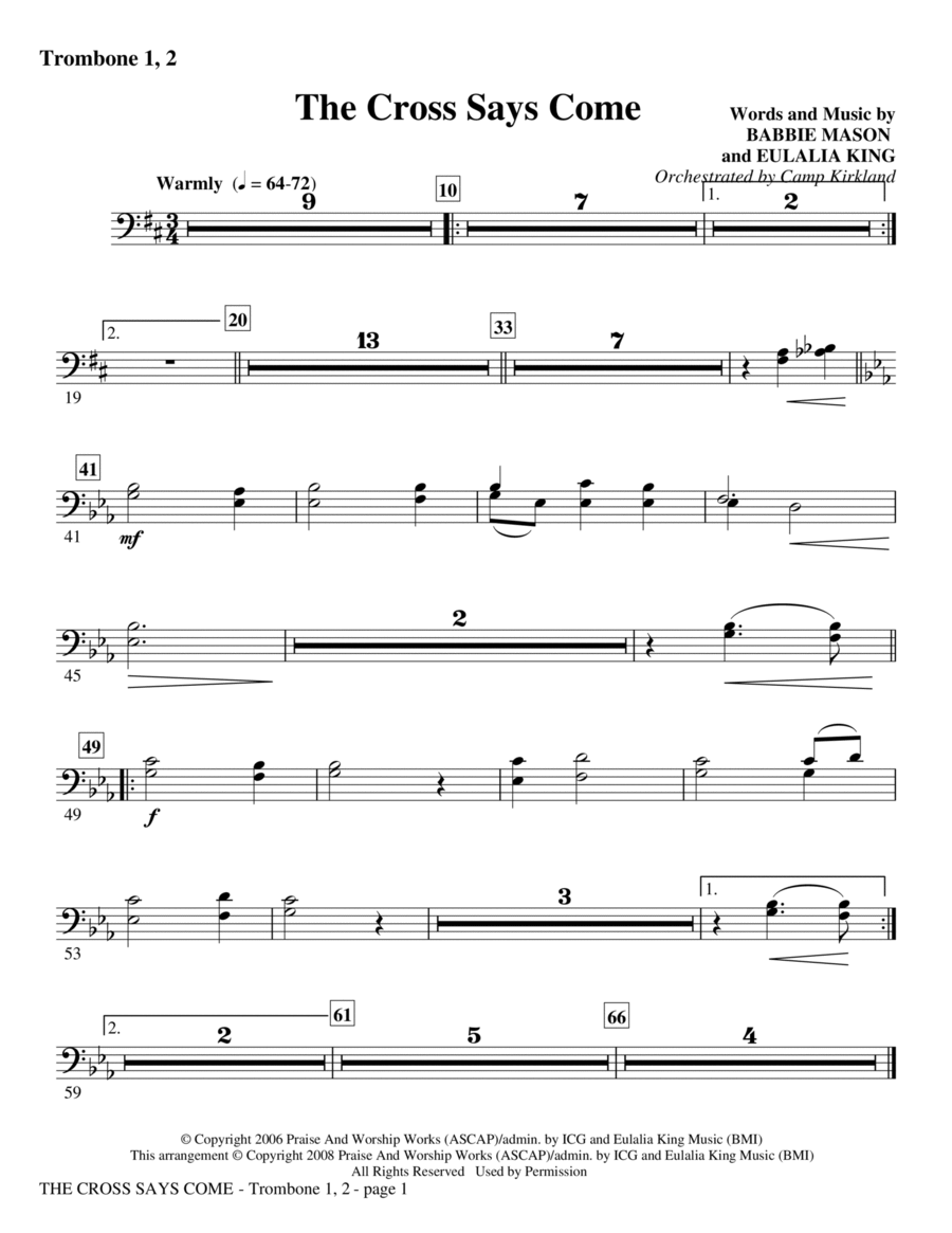 The Cross Says Come - Trombone 1,2 Choir scores gallery preview page 1