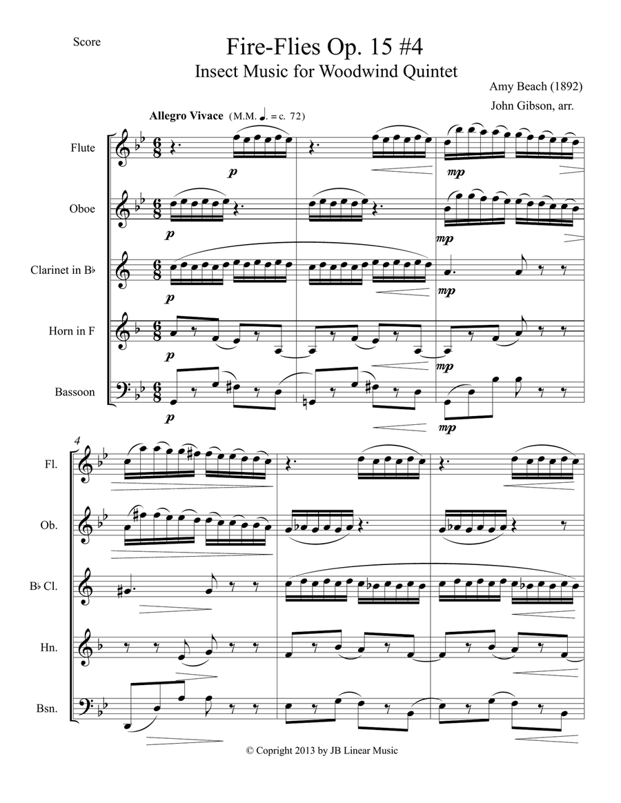 Fire Flies - Amy Beach - set for Woodwind Quintet Woodwind Quintet scores gallery preview page 2