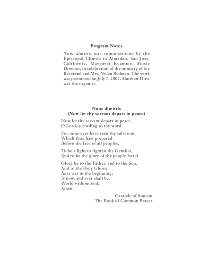 Nunc Dimittis (Now Let Thy Servant Depart in Peace) 4-Part scores gallery preview page 2