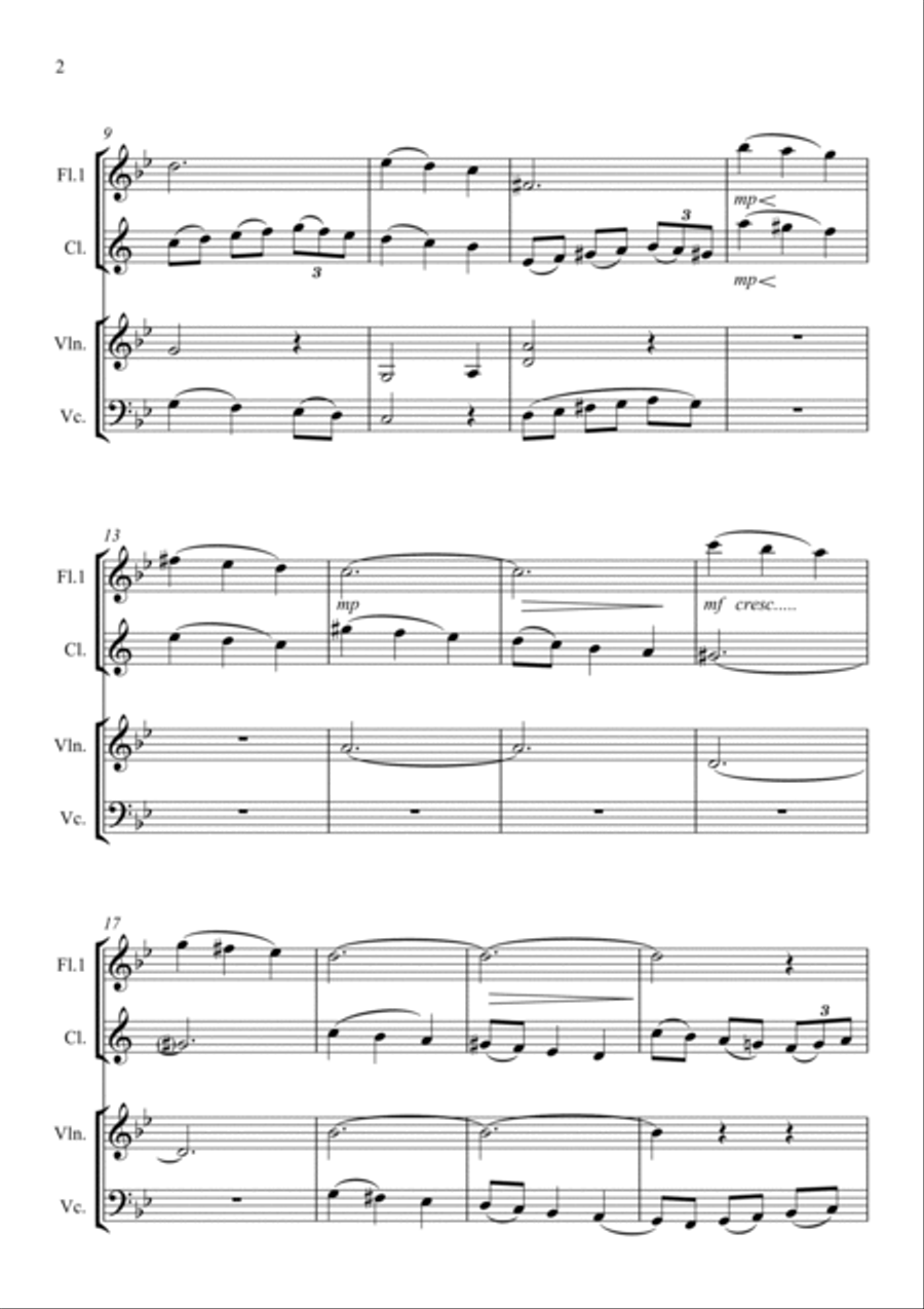 SUMMER by VIVALDI for FLUTE, CLARINET, VIOLIN, CELLO QUARTET Small Ensemble scores gallery preview page 2