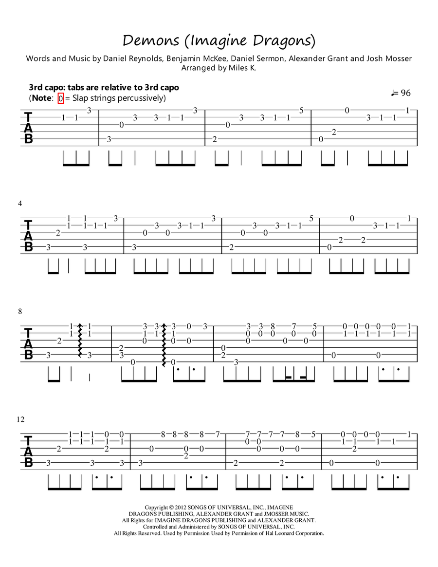 Demons Guitar Tablature scores gallery preview page 1