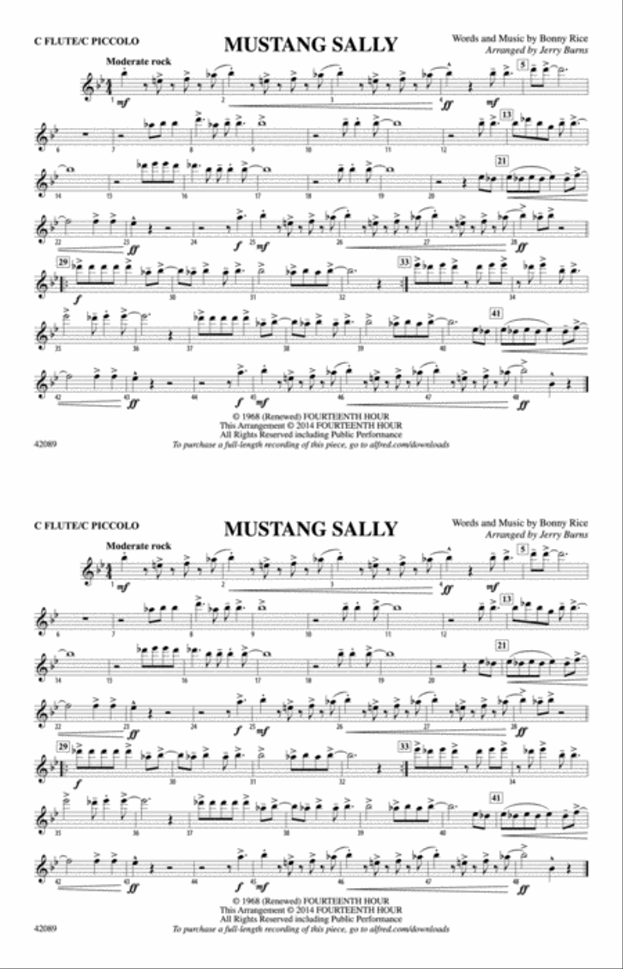 Mustang Sally: Flute Mustang Sally: Flute Marching Band scores gallery preview page 1