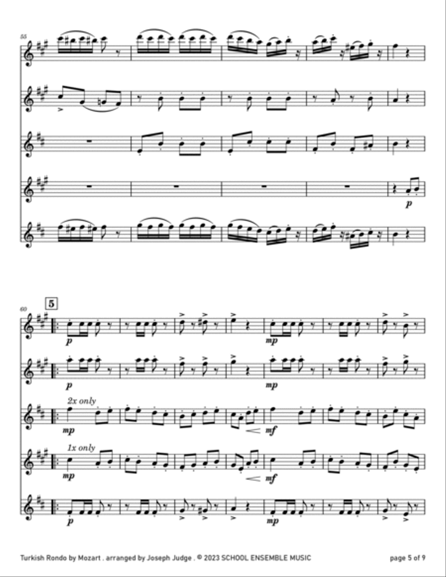 Turkish Rondo by Mozart for Saxophone Quartet in Schools Saxophone Quartet scores gallery preview page 5