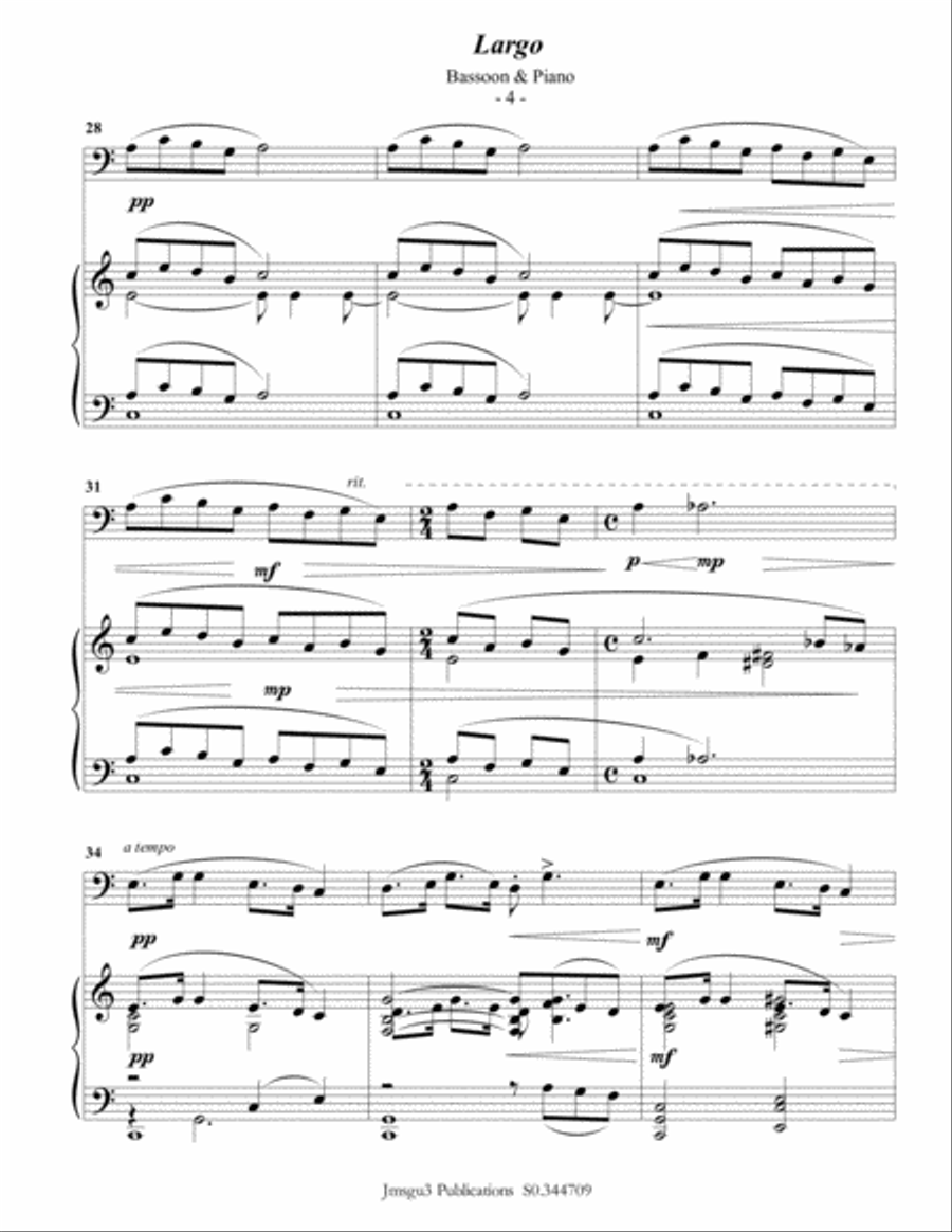 Dvořák: Largo from the New World Symphony for Bassoon & Piano Woodwind Duet scores gallery preview page 4