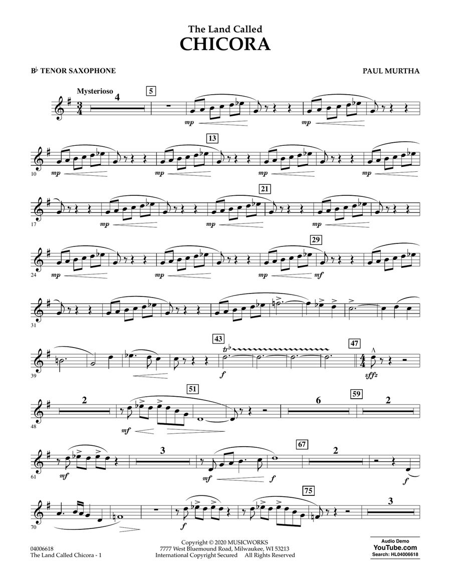 The Land Called Chicora - Bb Tenor Saxophone Concert Band scores gallery preview page 1