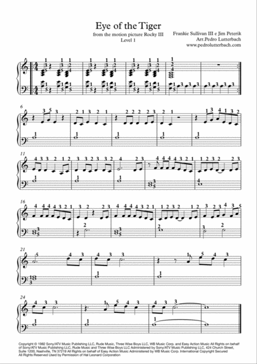 Eye Of The Tiger Easy Piano scores gallery preview page 1