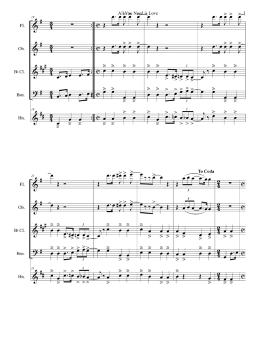 All You Need Is Love Woodwind Quintet scores gallery preview page 3