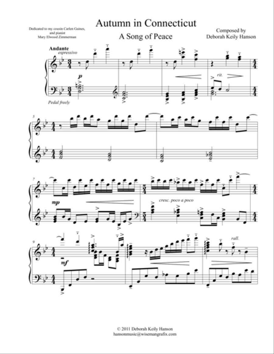 Autumn in Connecticut Piano Solo scores gallery preview page 1