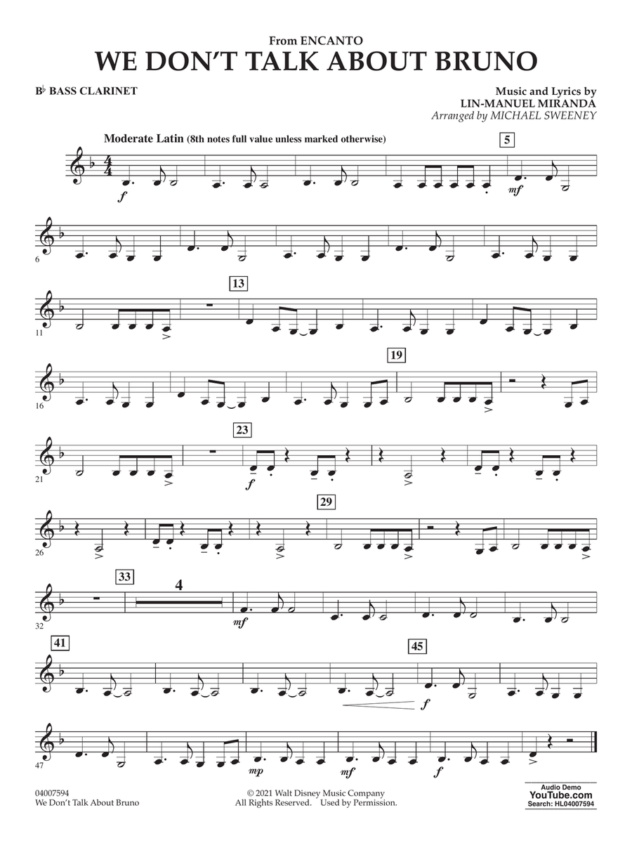We Don't Talk About Bruno (from Encanto) (arr. Michael Sweeney) - Bb Bass Clarinet Concert Band scores gallery preview page 1