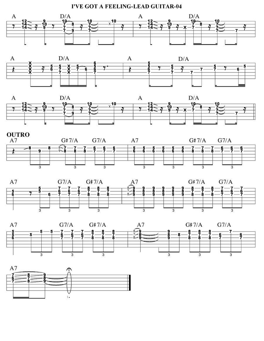 I've Got A Feeling Guitar Tablature scores gallery preview page 4
