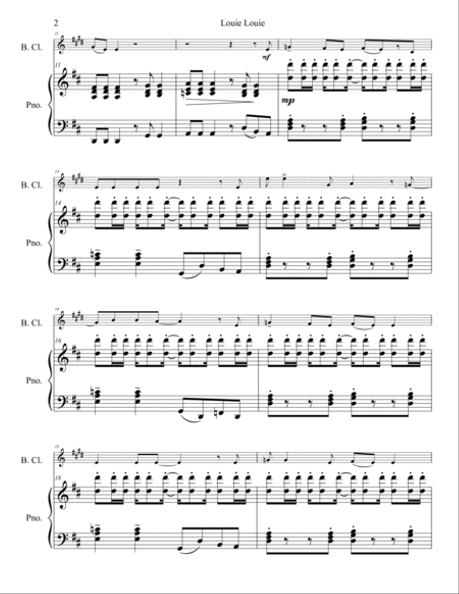 Louie, Louie Bass Clarinet scores gallery preview page 3