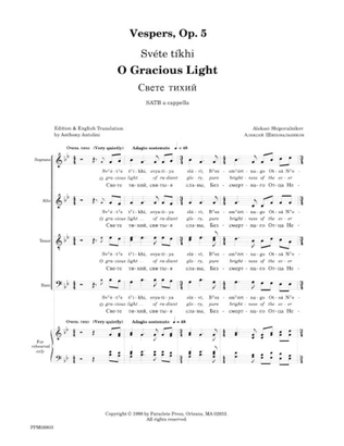 Book cover for Vespers Op. 5: Svete tikhi - O Gracious Light