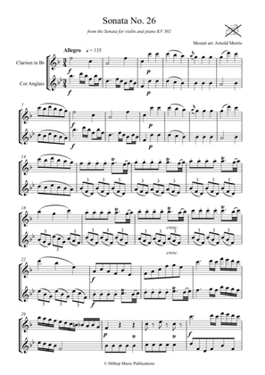 Mozart Sonata No. 26 arr. clarinet and cor anglais