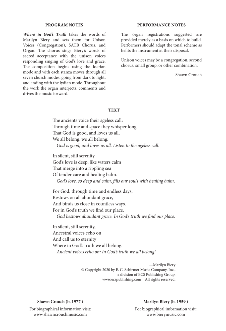 Where In God's Truth 4-Part scores gallery preview page 1