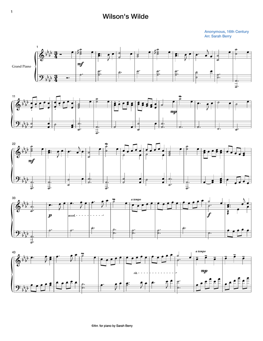 Wilson's Wilde: A 16th-Century Lute Solo Arranged for the Piano Lute scores gallery preview page 1