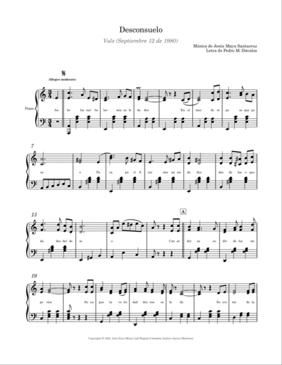 Desconsuelo - Vals for Piano. Piano Solo scores gallery preview page 2
