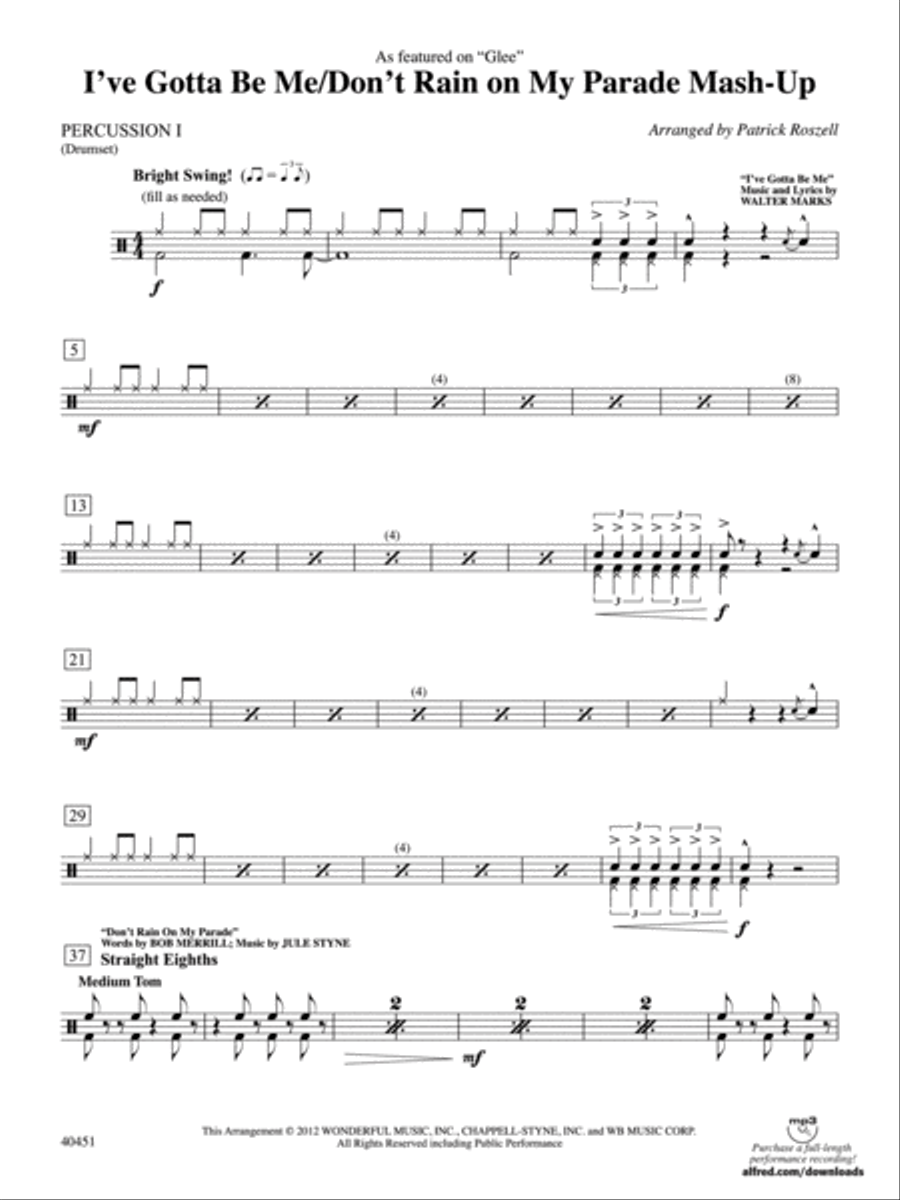I’ve Gotta Be Me / Don’t Rain on My Parade Mash-Up: 1st Percussion Full Orchestra scores gallery preview page 1