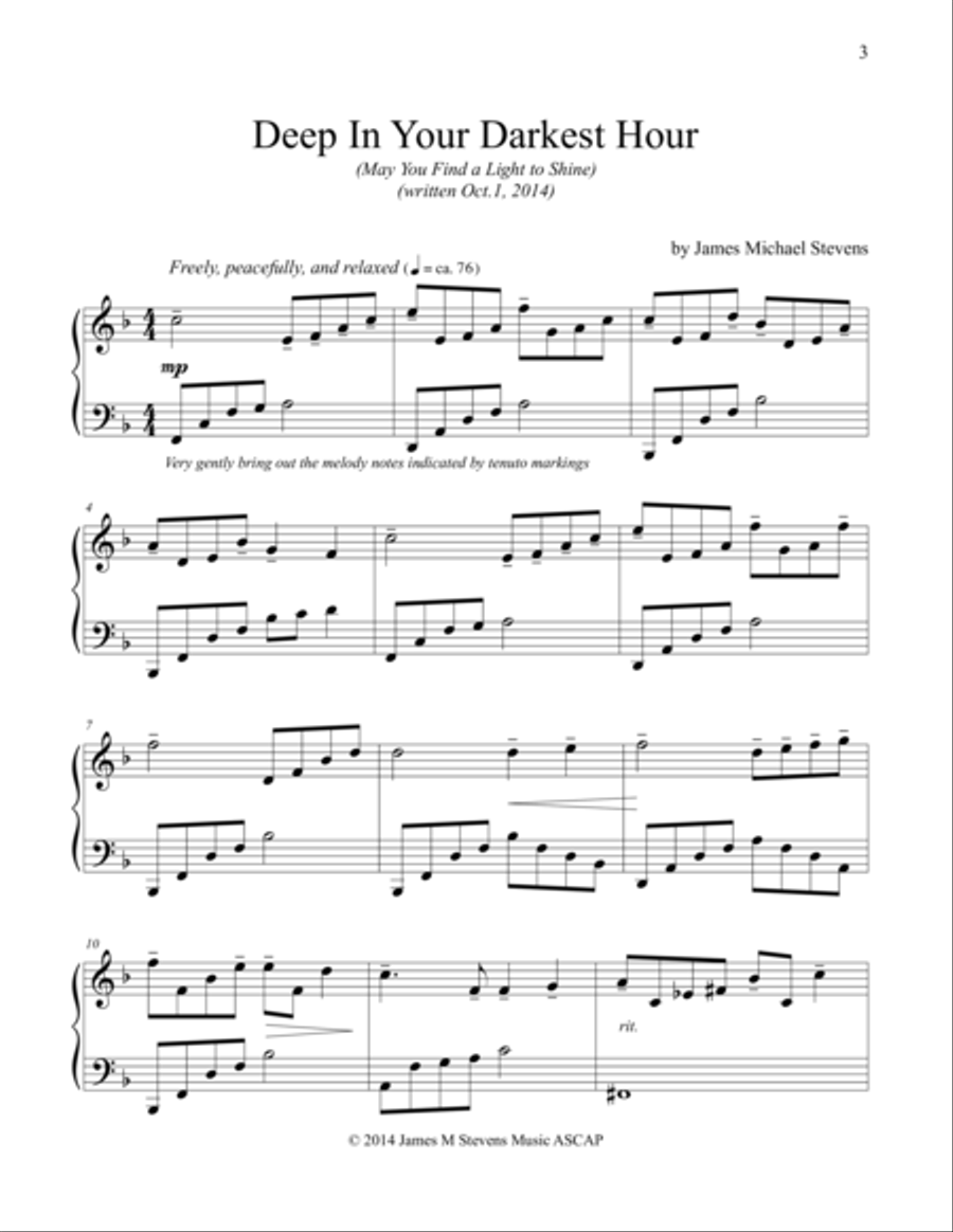 Deep In Your Darkest Hour (May You Find a Light to Shine) Piano Solo scores gallery preview page 1