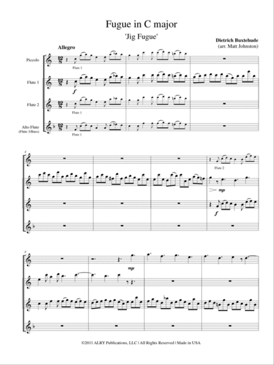 Fugue in C Major 'Jig Fugue' for Flute Quartet