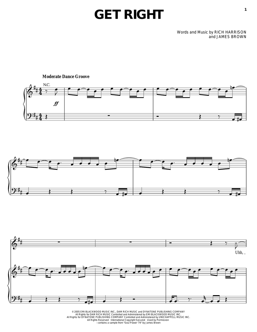 Get Right Piano, Vocal, Guitar scores gallery preview page 1