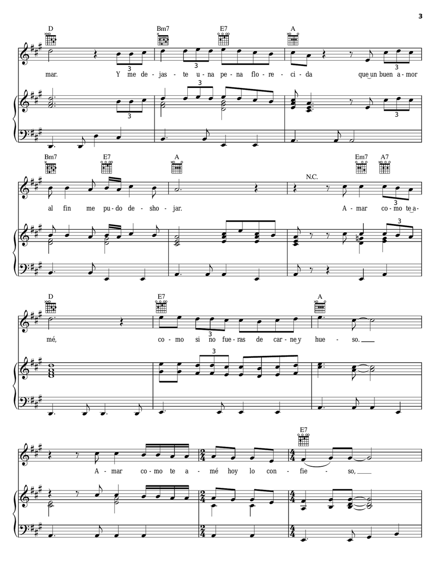 Amar Como Te Ame Amar Como Te Ame Piano, Vocal, Guitar scores gallery preview page 3