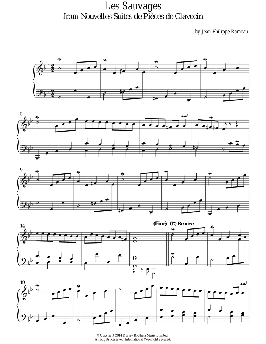 Les Sauvages From Nouvelles Suites De Pieces De Clavecin Piano Solo scores gallery preview page 1