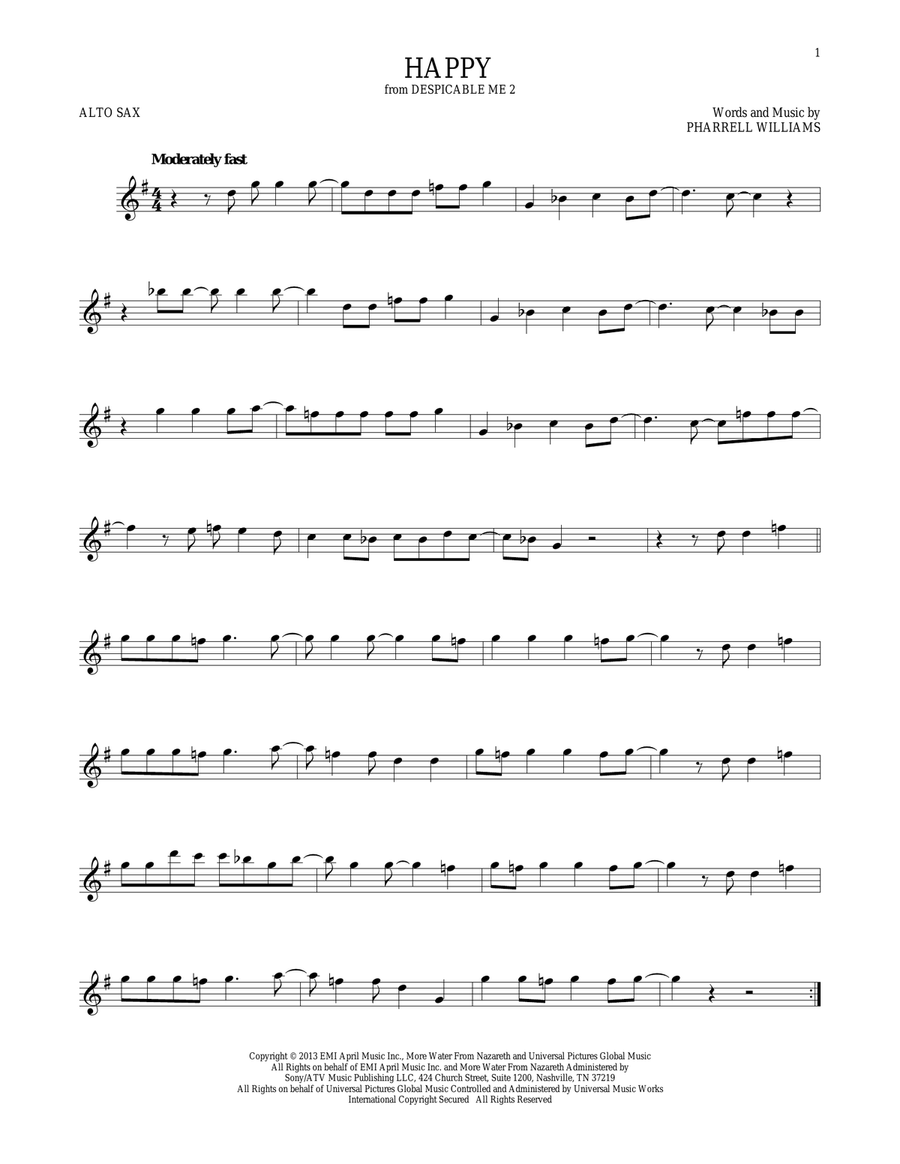 Happy Alto Saxophone scores gallery preview page 1