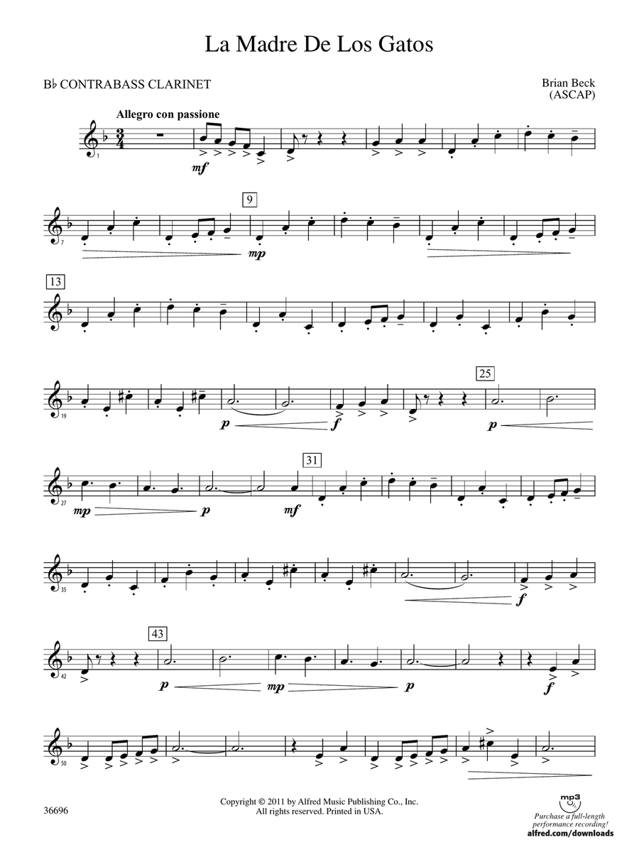 La Madre de los Gatos: (World Part) B-flat Contrabass Clarinet