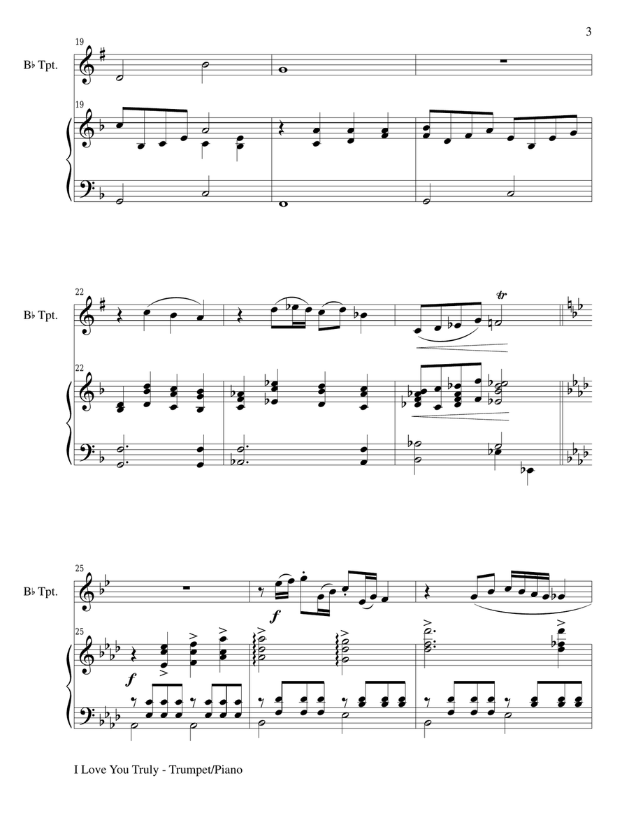 I LOVE YOU TRULY (Duet for Bb Trumpet/Piano with Score and Parts) I LOVE YOU TRULY (Duet for Bb Trumpet/Piano with Score and Parts) Trumpet Duet scores gallery preview page 3