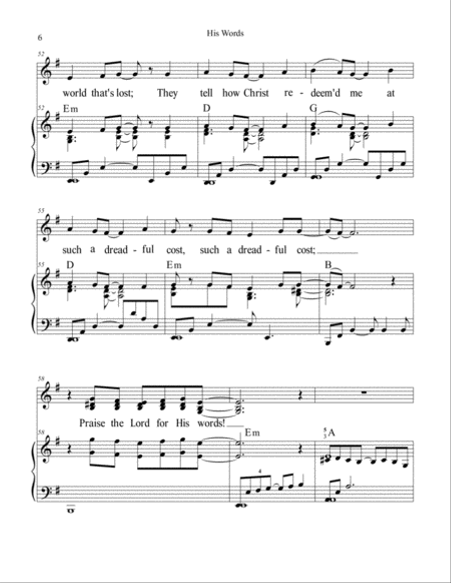 His Words (music for worship band) by Ken Young Piano, Vocal, Guitar scores gallery preview page 6
