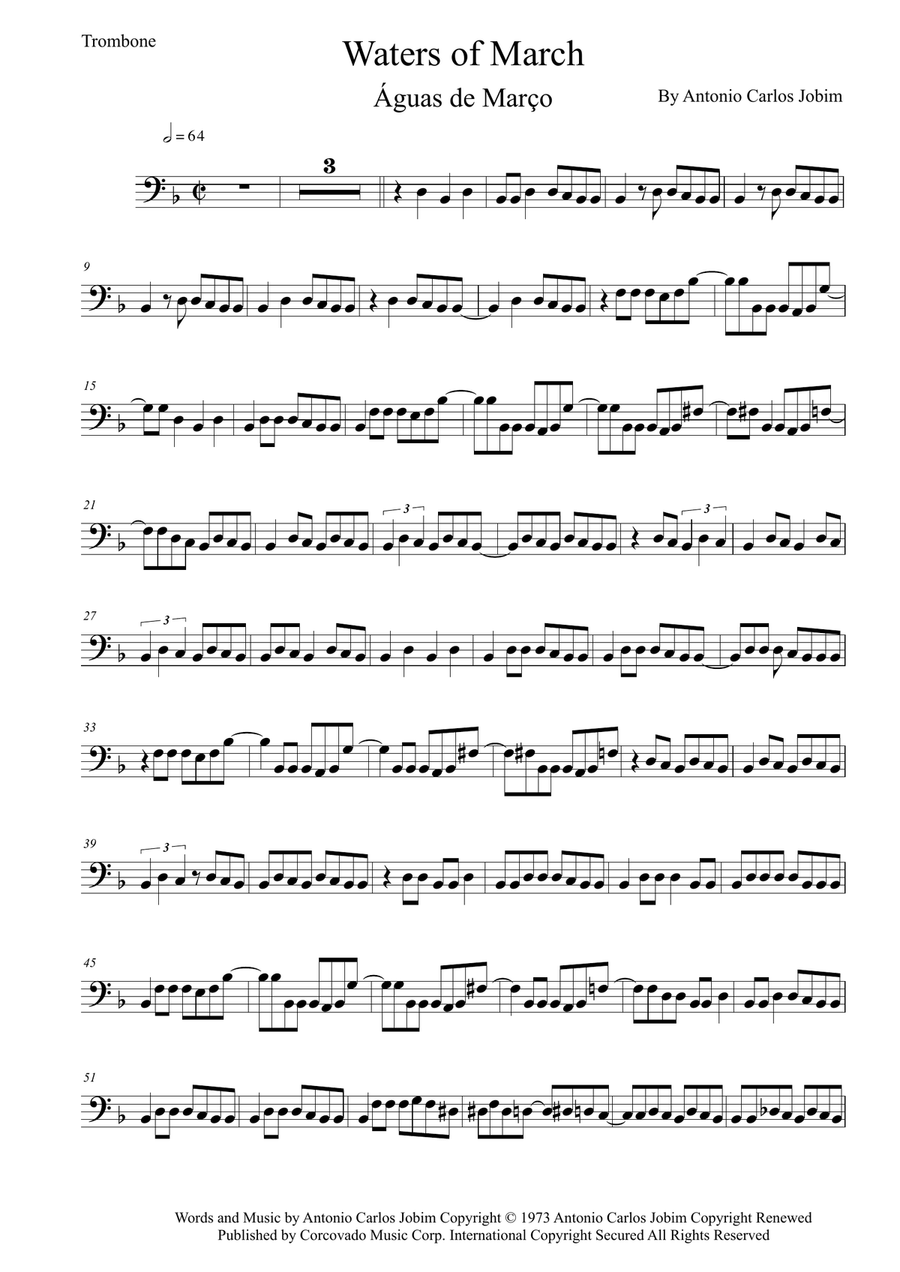 Águas De Março (waters Of March) Trombone Solo scores gallery preview page 1