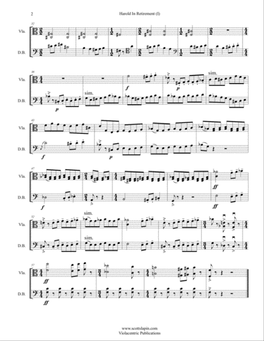 Harold in Retirement for Viola and Bass String Duet scores gallery preview page 4