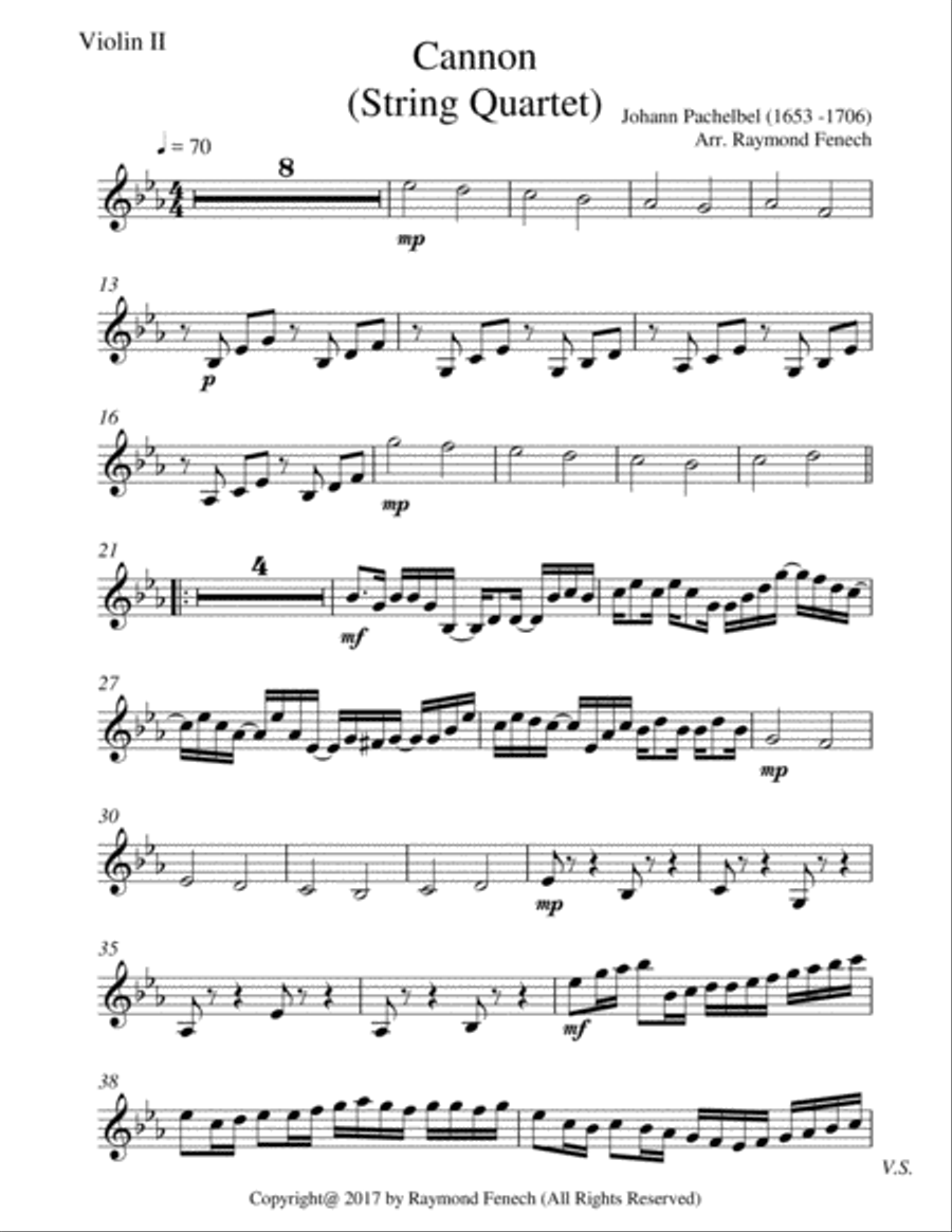 Canon - J.Pachelbel (1653 -1706) - For Strings Quartet (2 Violins; Viola and Violoncello ) String Quartet scores gallery preview page 4