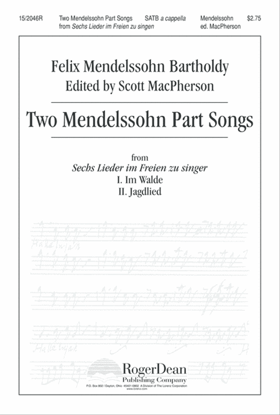 Two Mendelssohn Part Songs: 1. Im Walde 2. Jaglied 4-Part scores gallery preview page 2