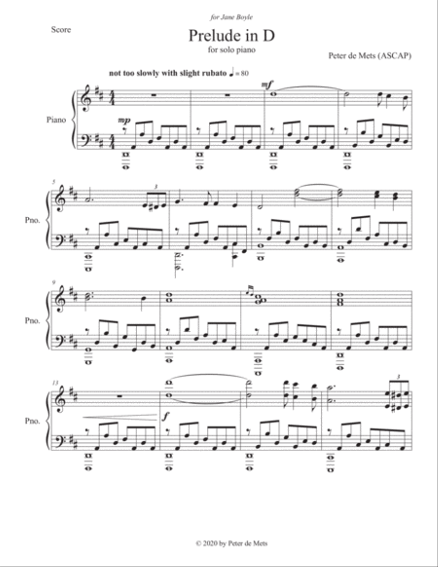 Prelude in D for Solo Piano Piano Solo scores gallery preview page 1