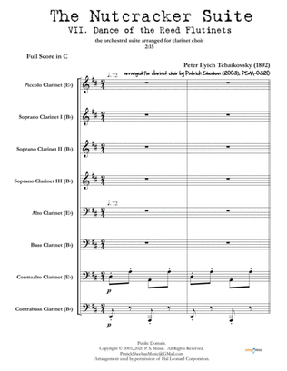 Nutcracker Suite, Mvt. VII "Dance of the Reed Flutinets" for clarinet choir (full score & set of par