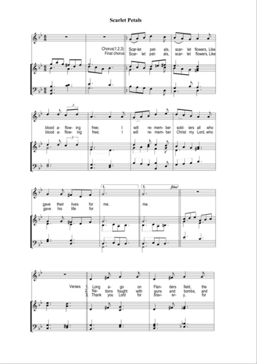 Scarlet Petals. Song for Remembrance Day. (Remembering the dead of two world wars) Celebrated in the Voice scores gallery preview page 2