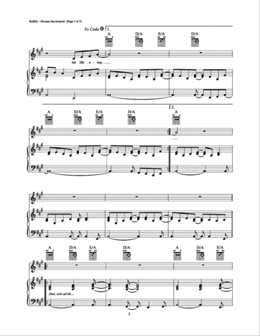 Havana Daydreamin' Piano, Vocal, Guitar scores gallery preview page 3