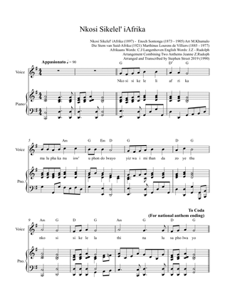 Nkosi Sikelel' iAfrika - Enoch Sontonga (1873-1905) (Piano Reduction)